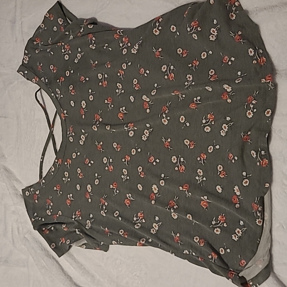 Green floral blouse